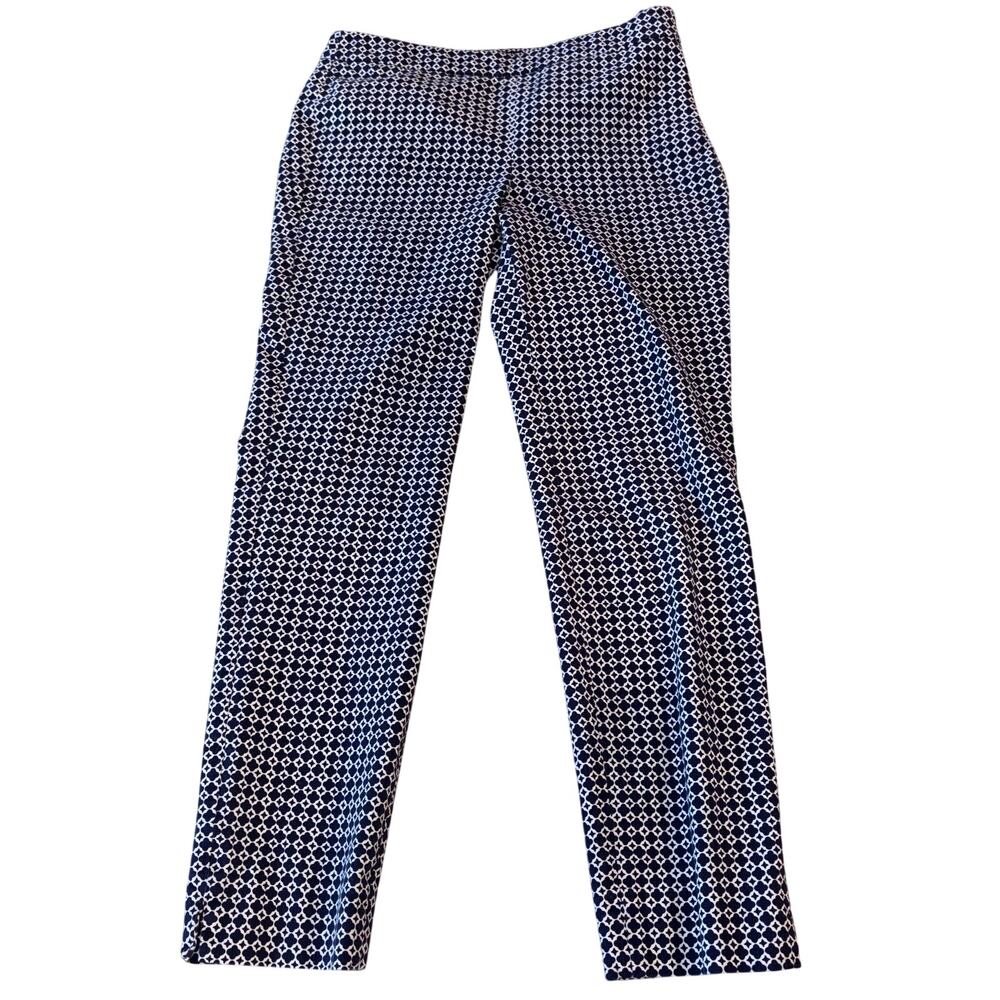 Talbots Chatham Ankle Pants Size 2p‎ Navy Blue White Geo Tile Print Side Zip